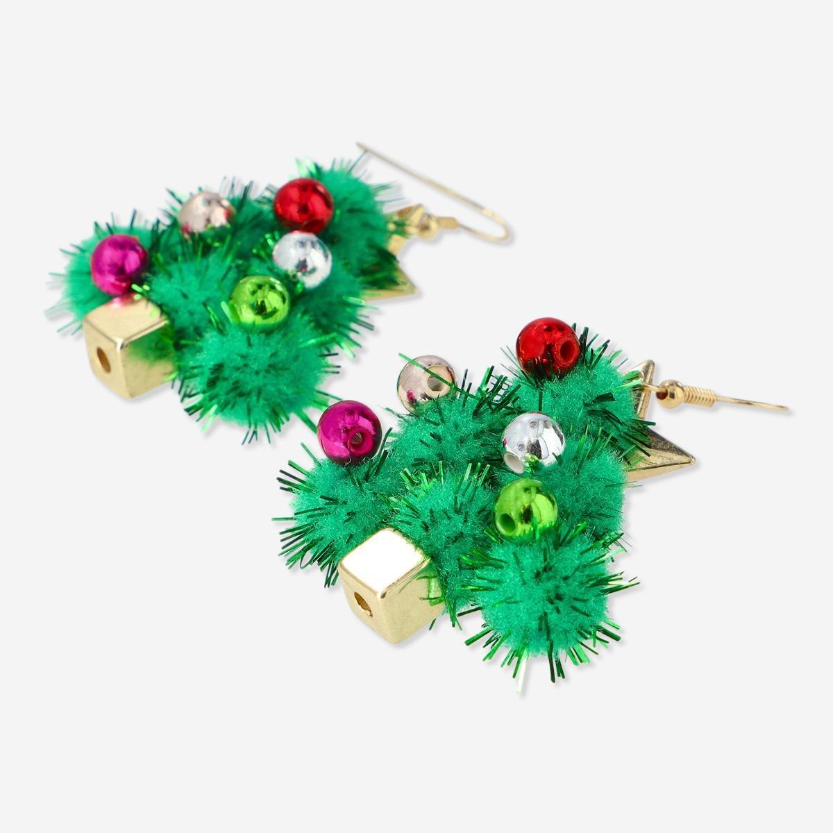 Green Christmas Earrings - Fluffy Christmas Trees
