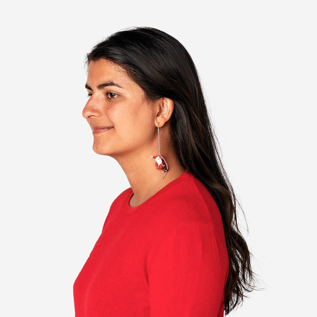 Red Christmas Earring - One Santa On A Rope