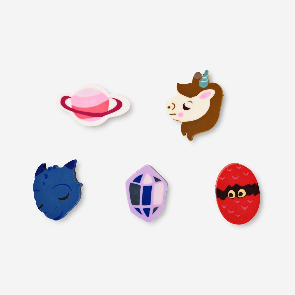 Multicolour style erasers. 5 pcs
