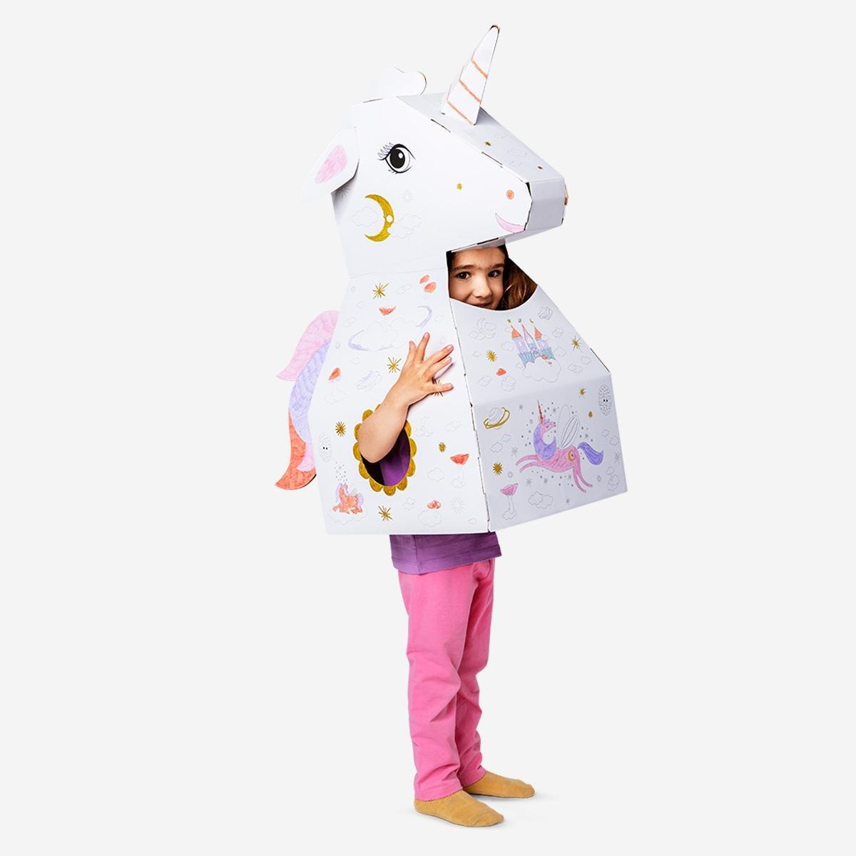 Multicolour diy unicorn costume.