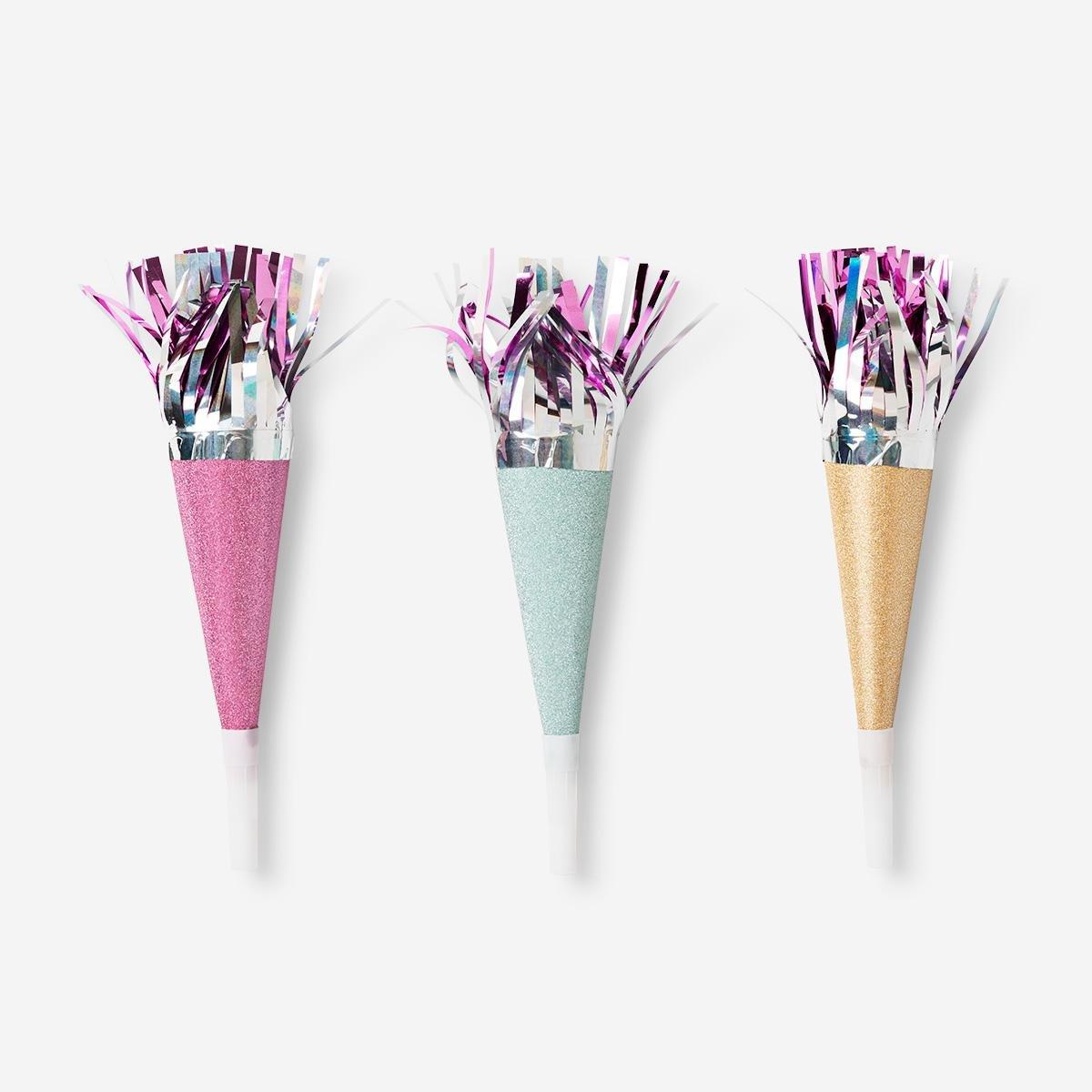 Multicolour party blowers. 6 pcs