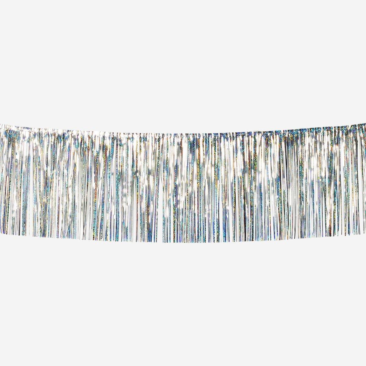 Silver holographic fringe garland