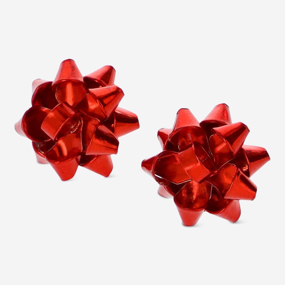 Red Poinsettia Star Stud Earrings