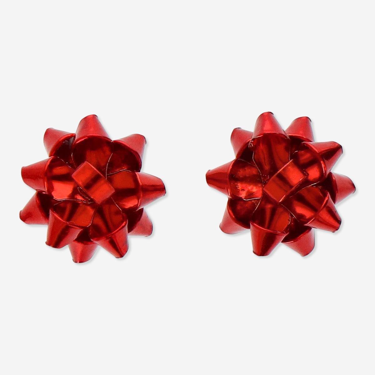 Red Poinsettia Star Stud Earrings