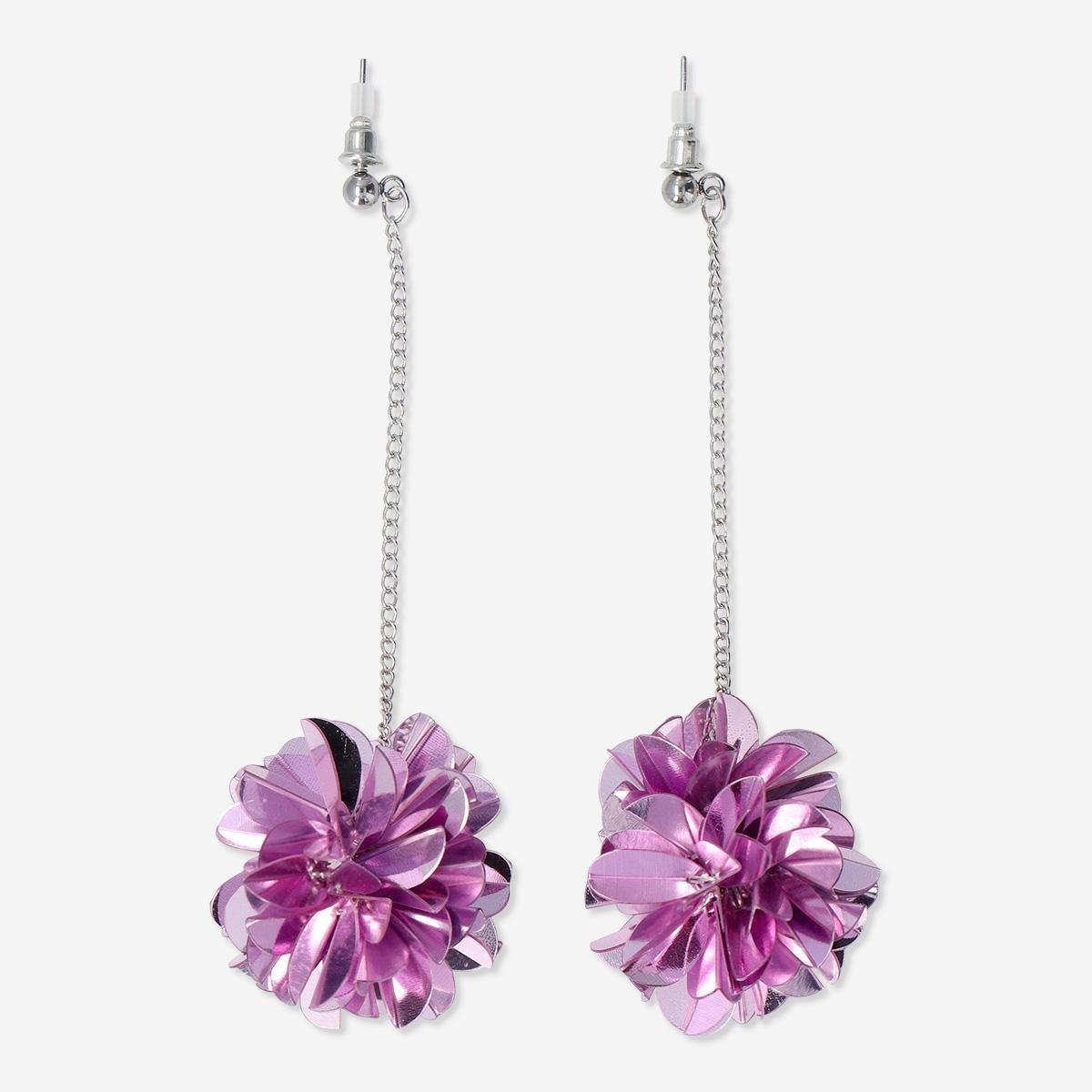 Purple pompom earrings