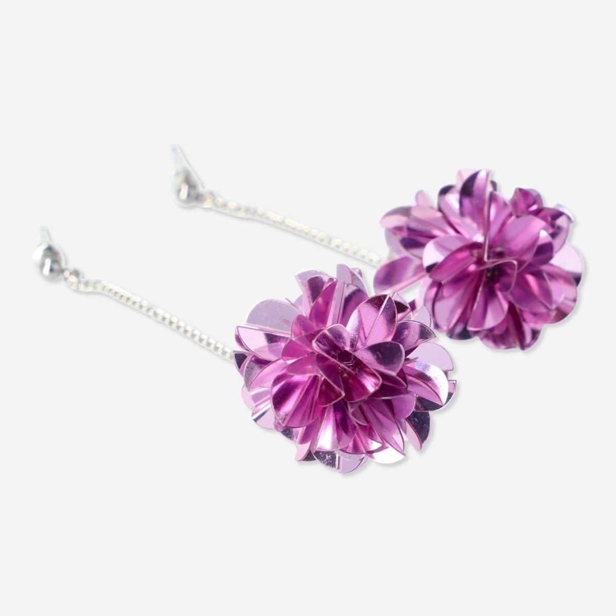 Purple pompom earrings