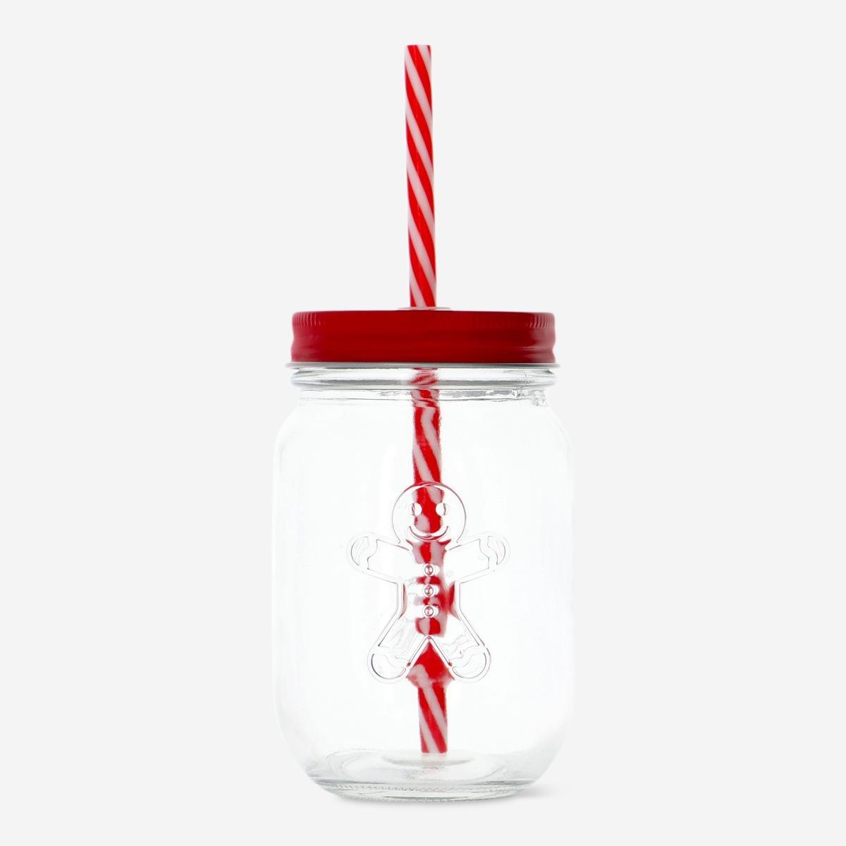 Red Cup With Lid And Straw. 450 Ml