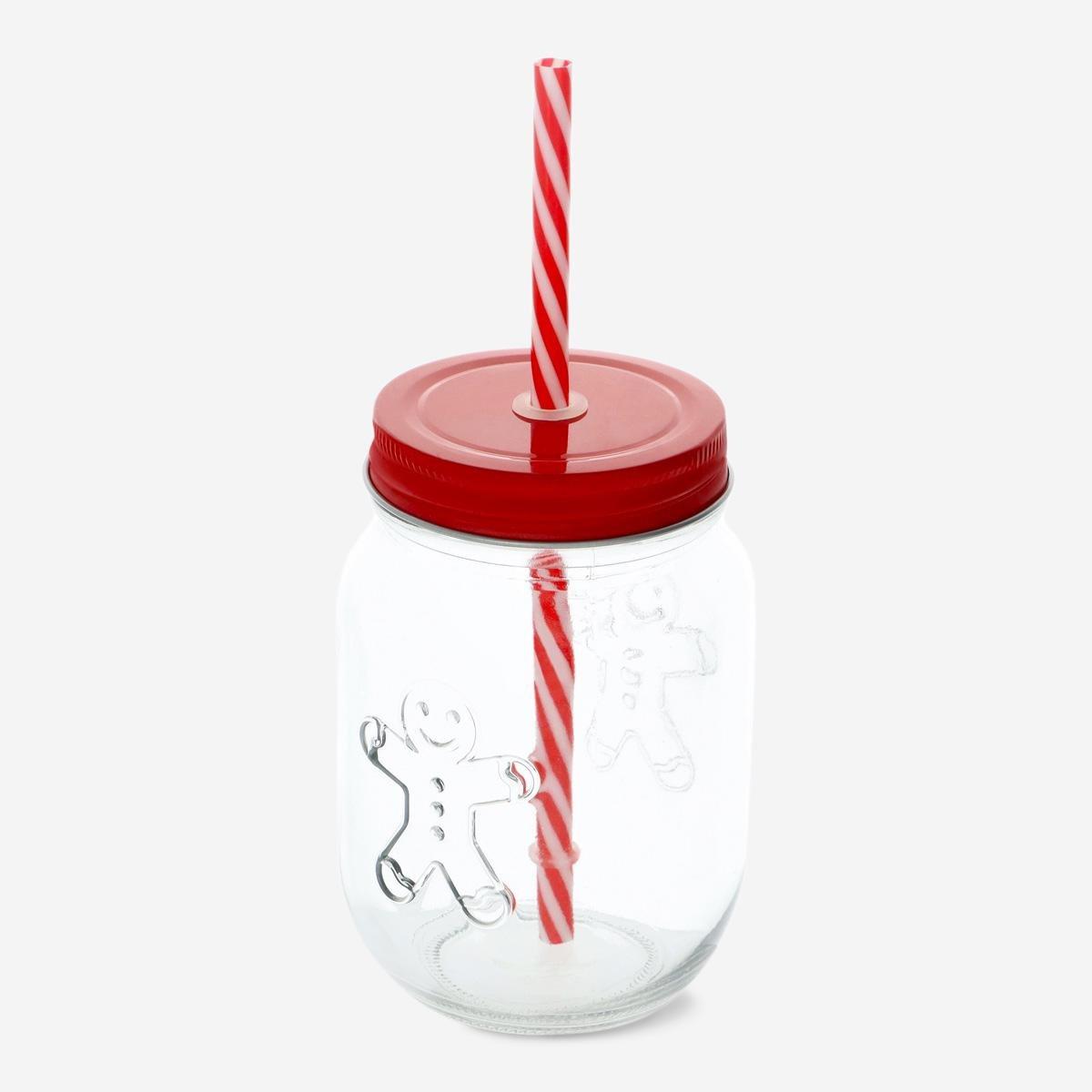 Red Cup With Lid And Straw. 450 Ml