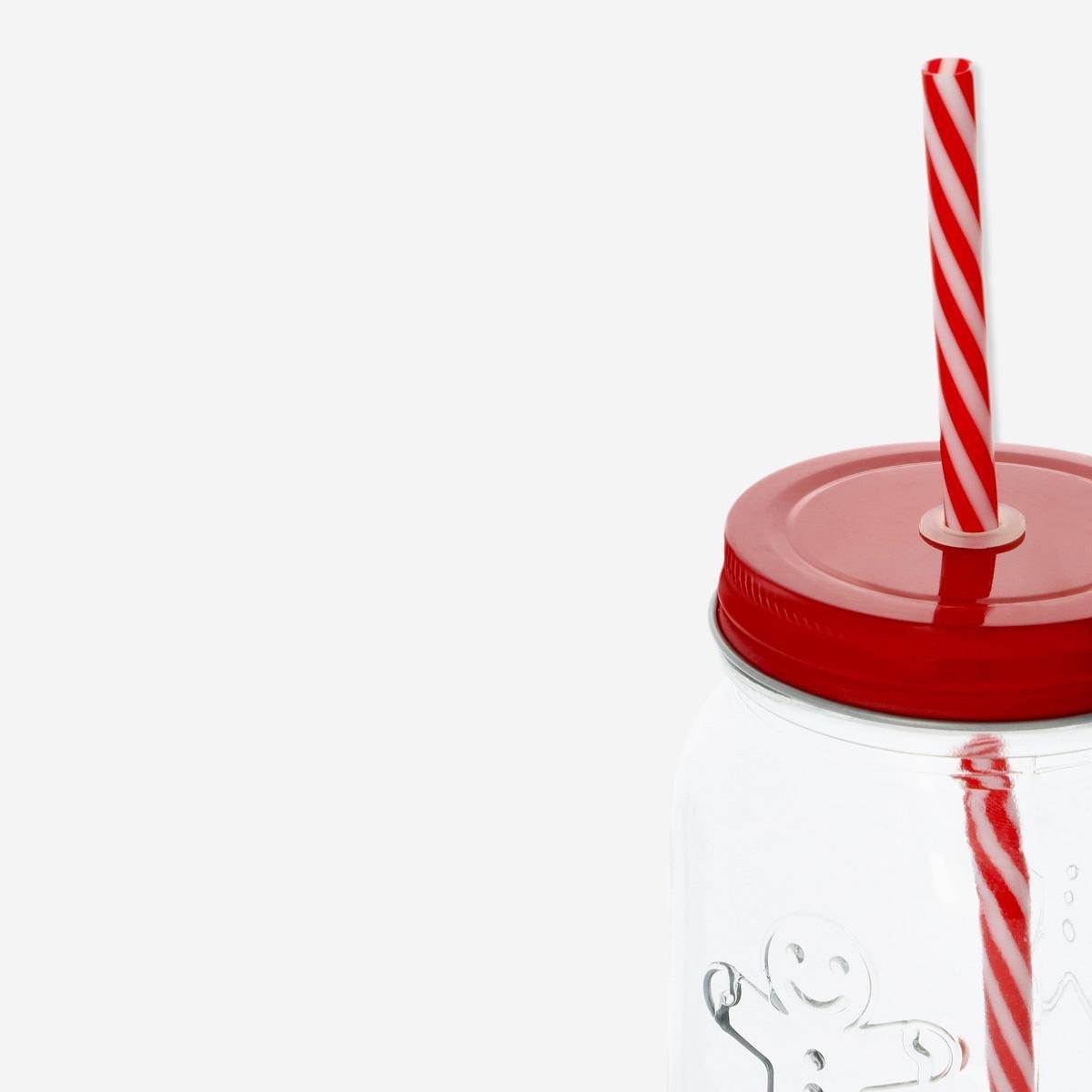Red Cup With Lid And Straw. 450 Ml