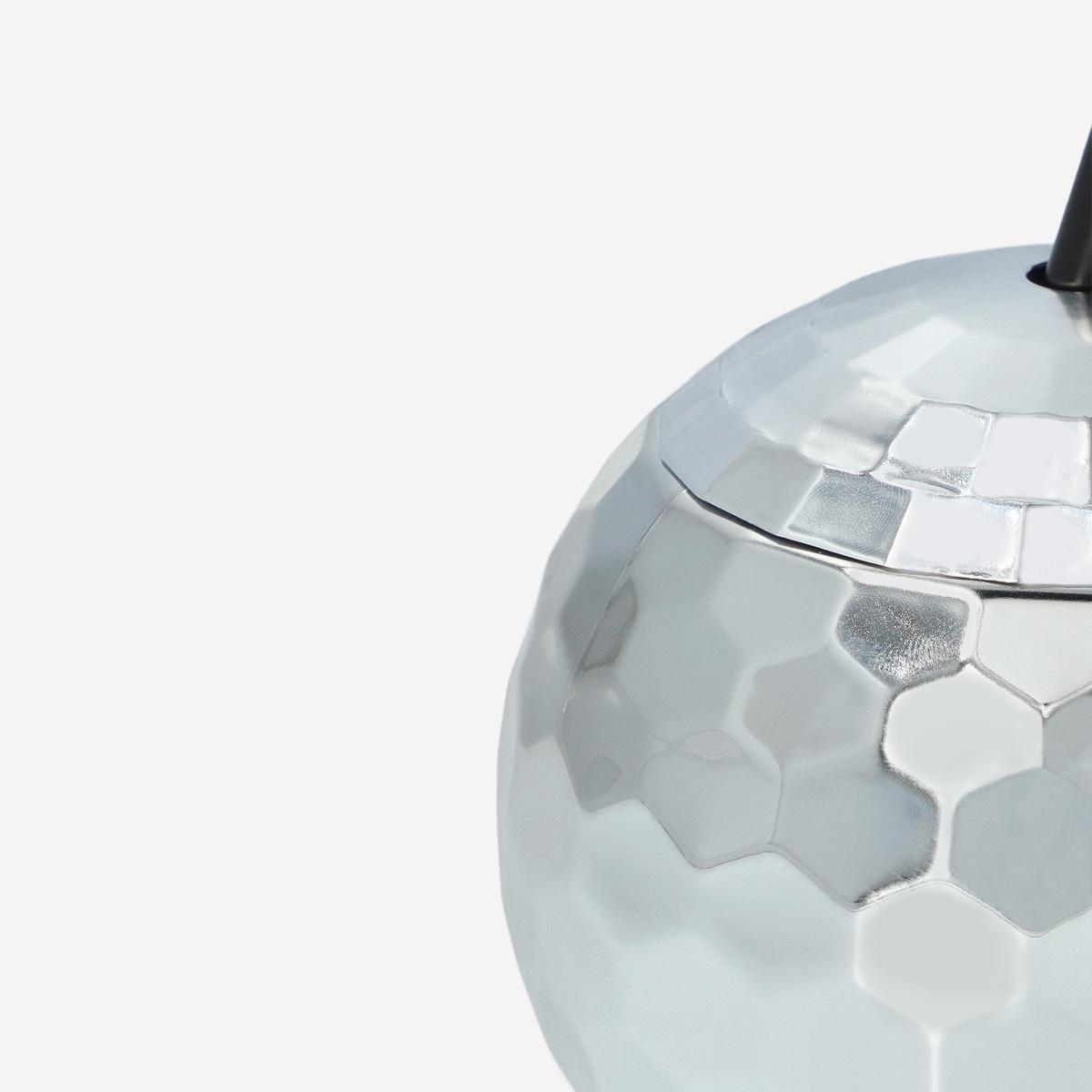 Silver disco ball cup with straw