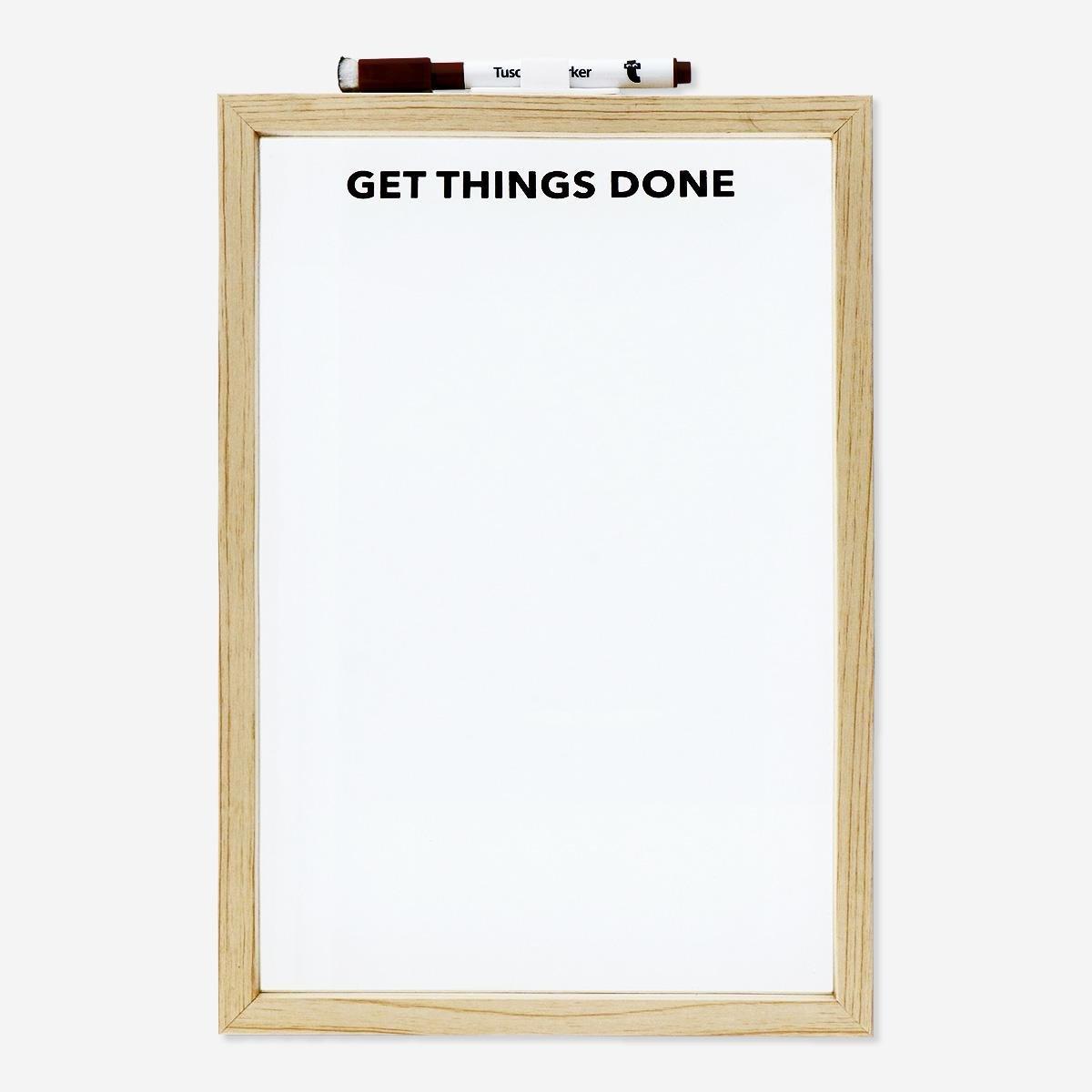 Brown wooden planner board. with marker