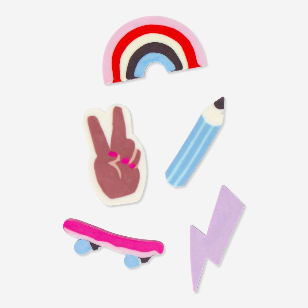 Multicolour erasers set. 5 pcs