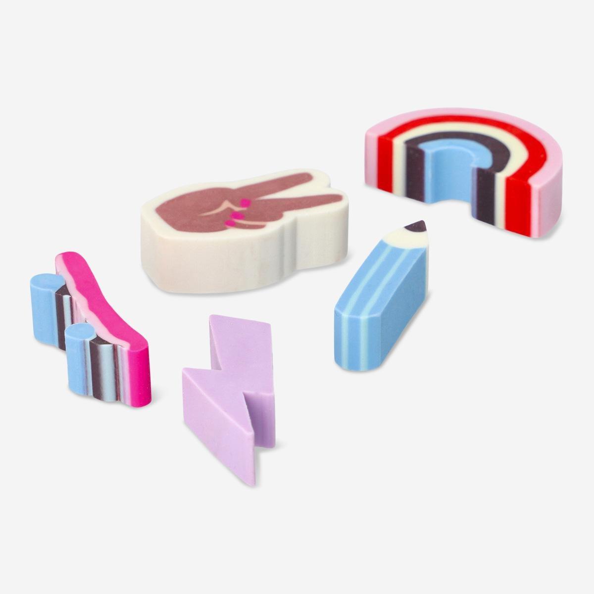 Multicolour erasers set. 5 pcs