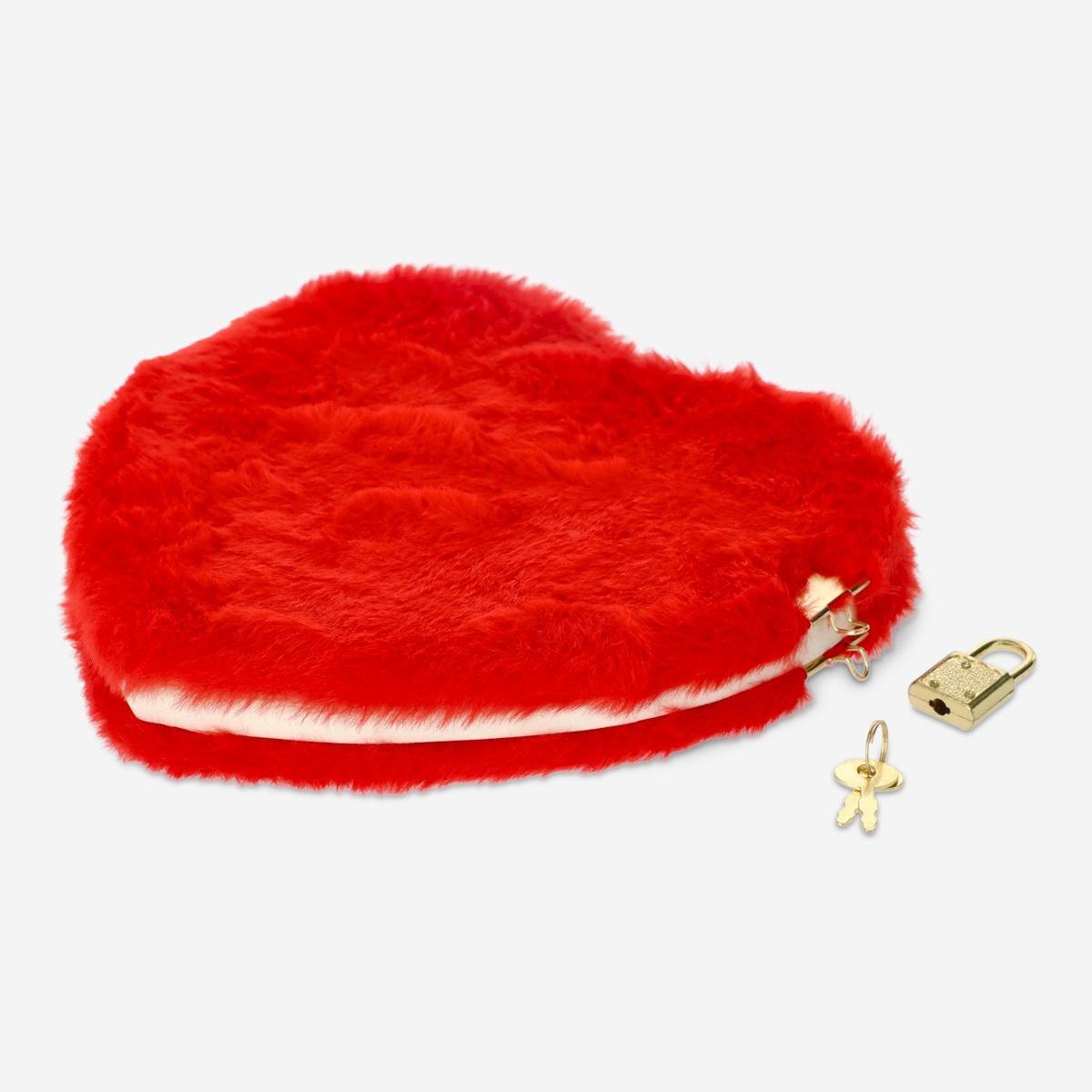 Red fur heart notebook with lock