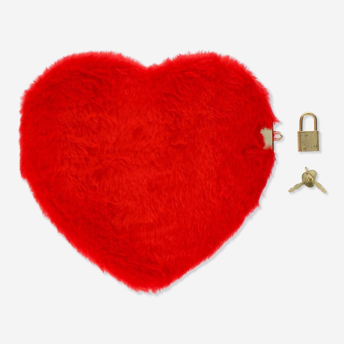 Red fur heart notebook with lock