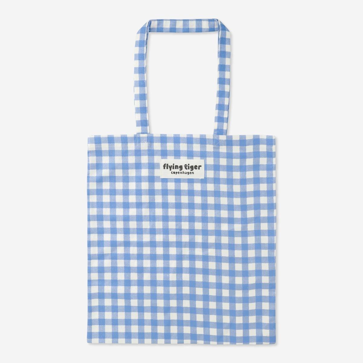 Blue check tote bag