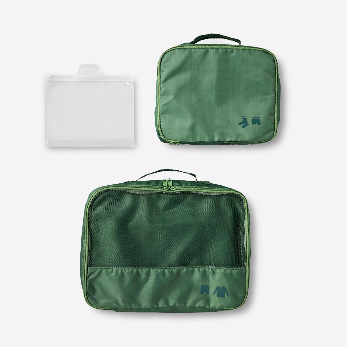 Green organiser bags set. 3 pcs