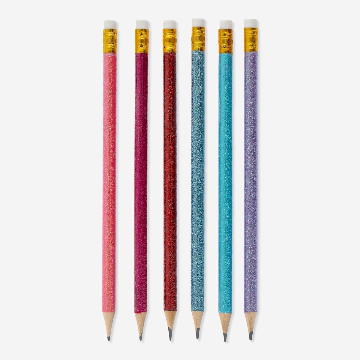 Glitter design pencils. 6 pcs