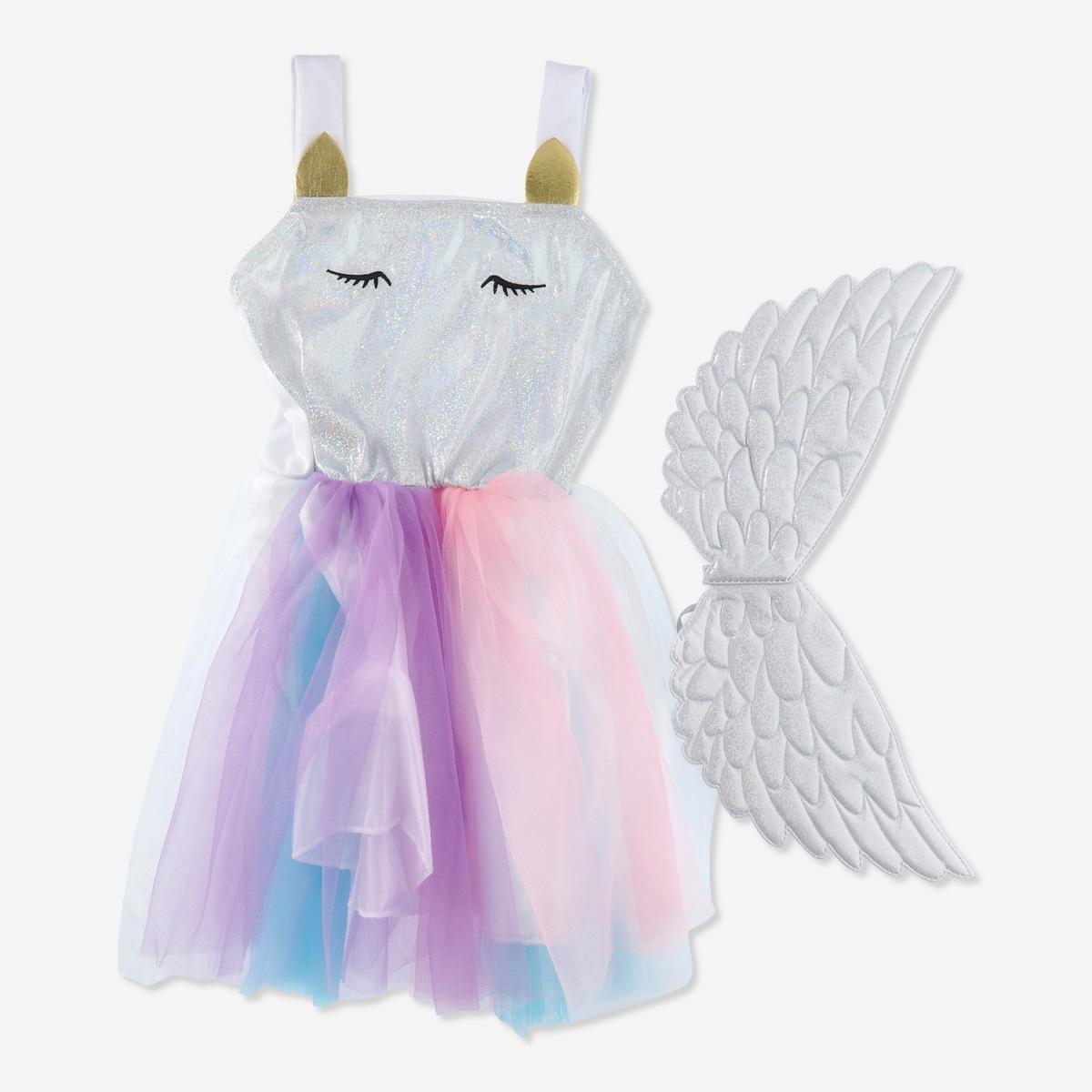 Multicolour unicorn dress up with wings. 3-6 years