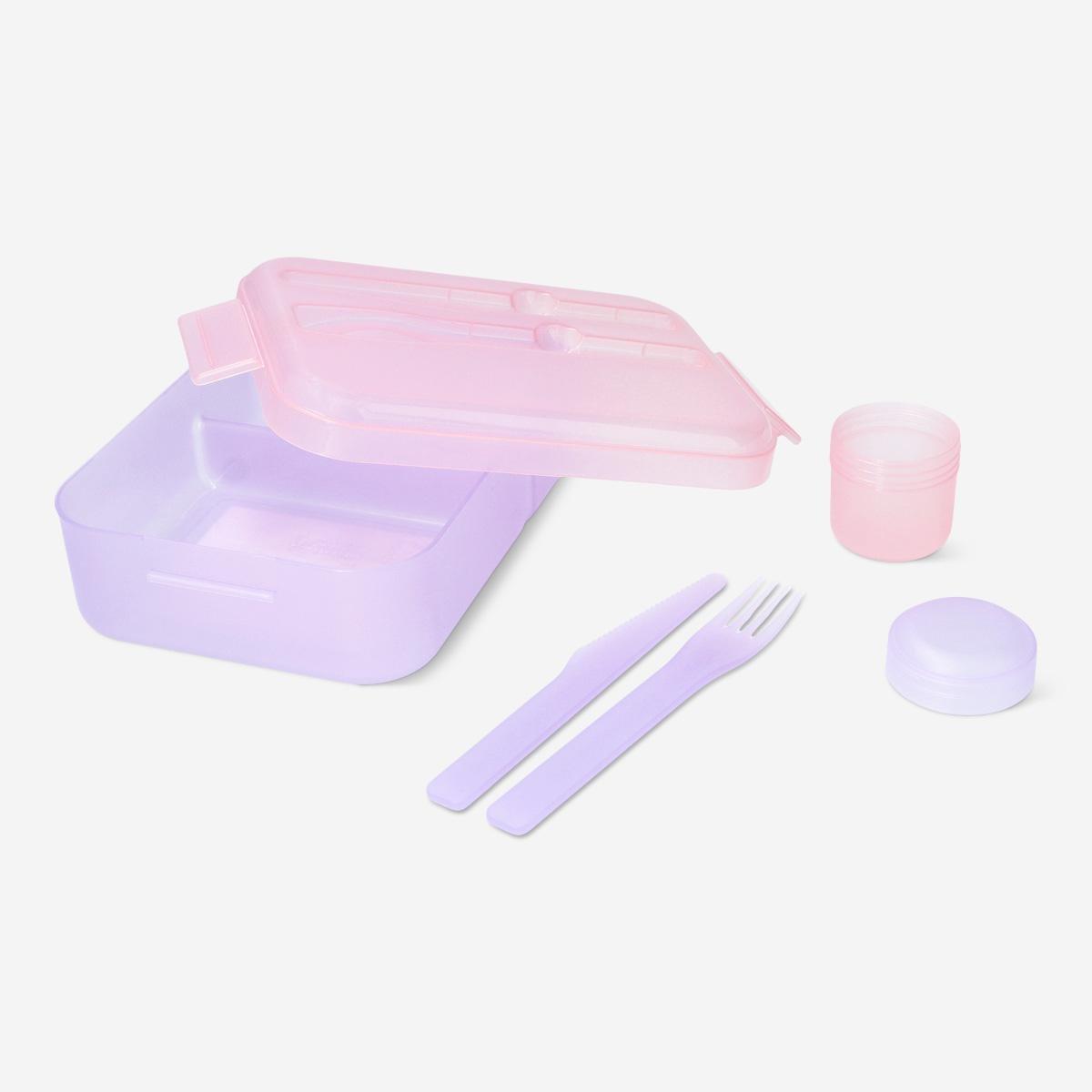 Pink lunchbox with cutlery