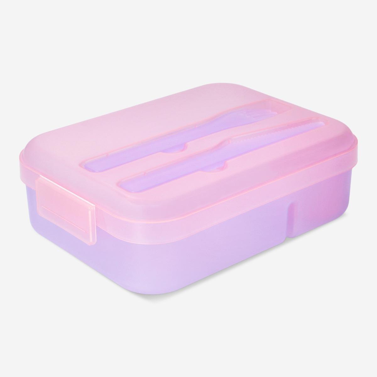 Pink lunchbox with cutlery