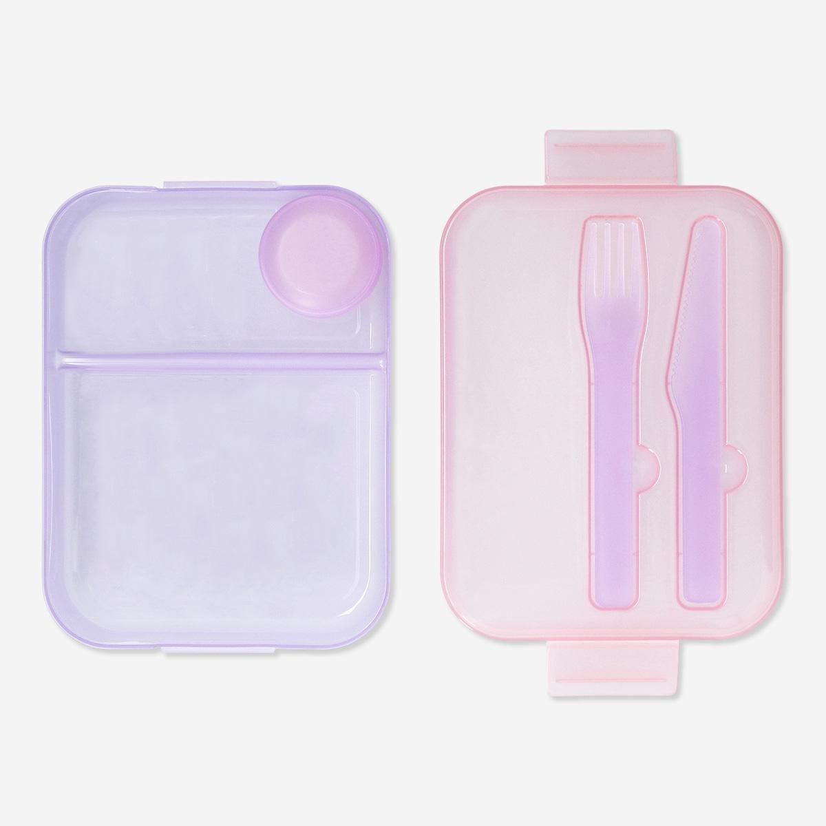 Pink lunchbox with cutlery