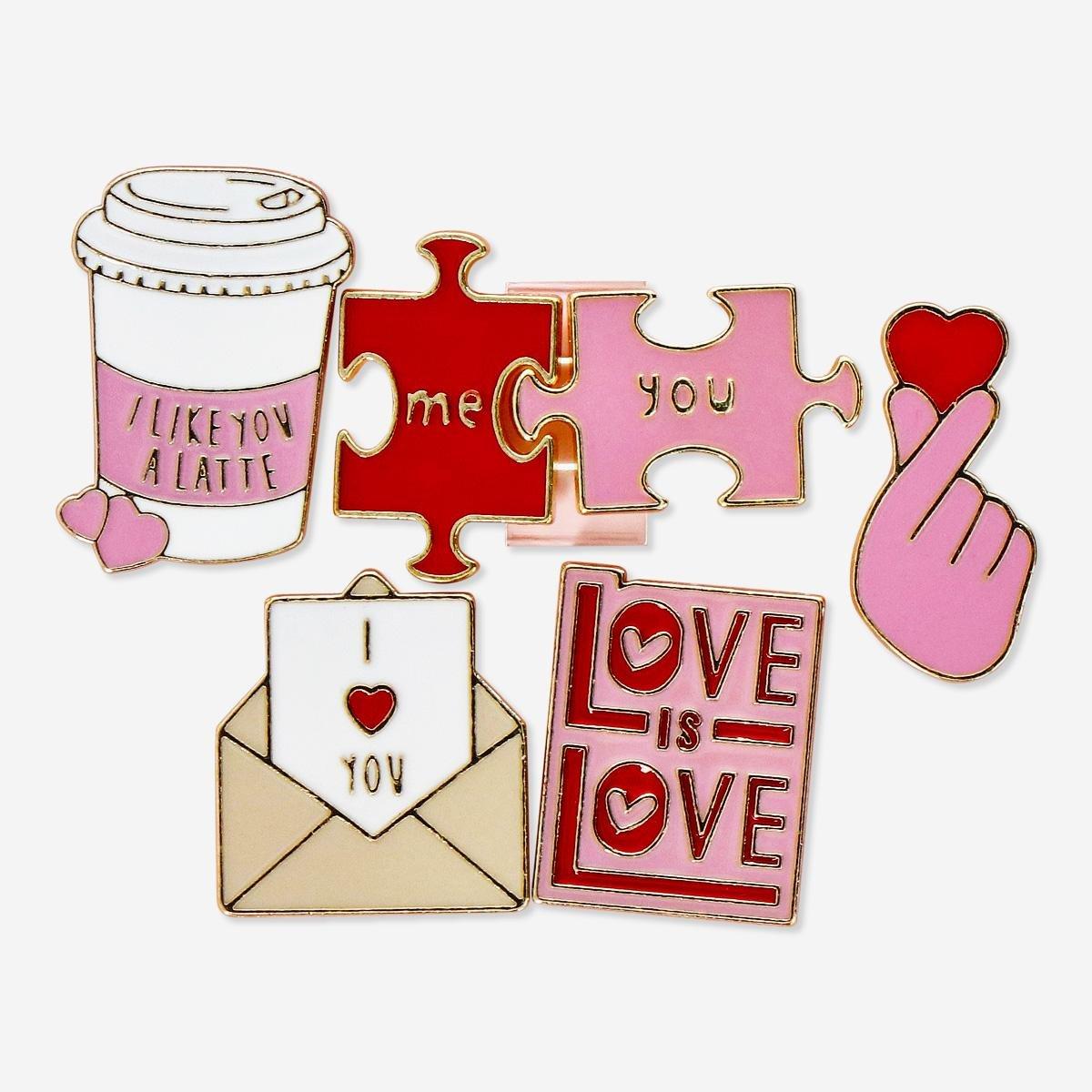 Multicolour love gifting pins. 6pcs