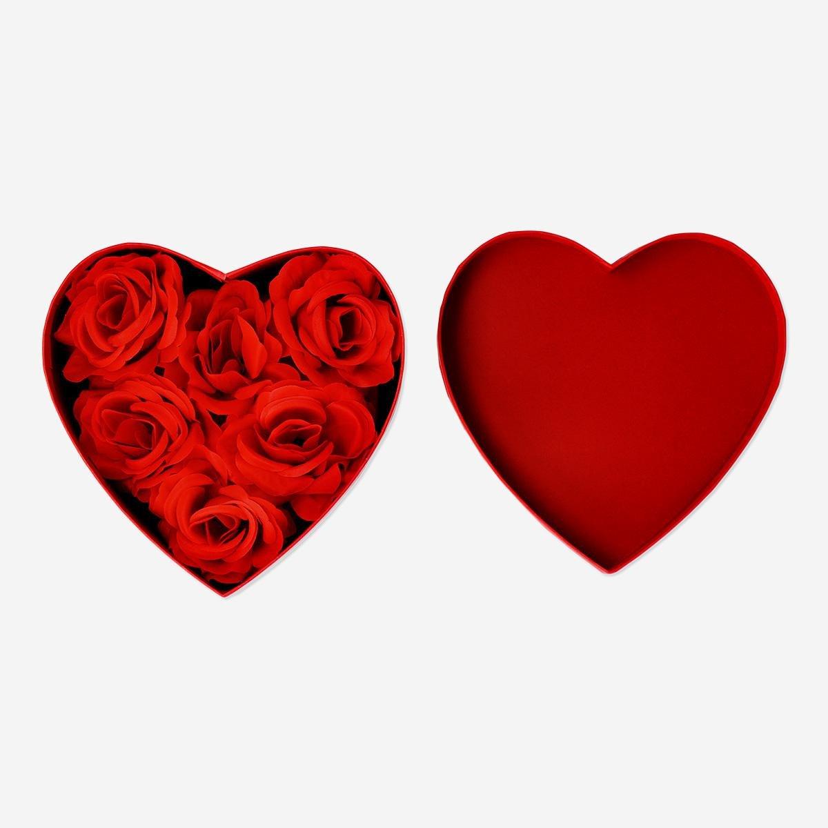 Red decorative box with roses. 6 pcs