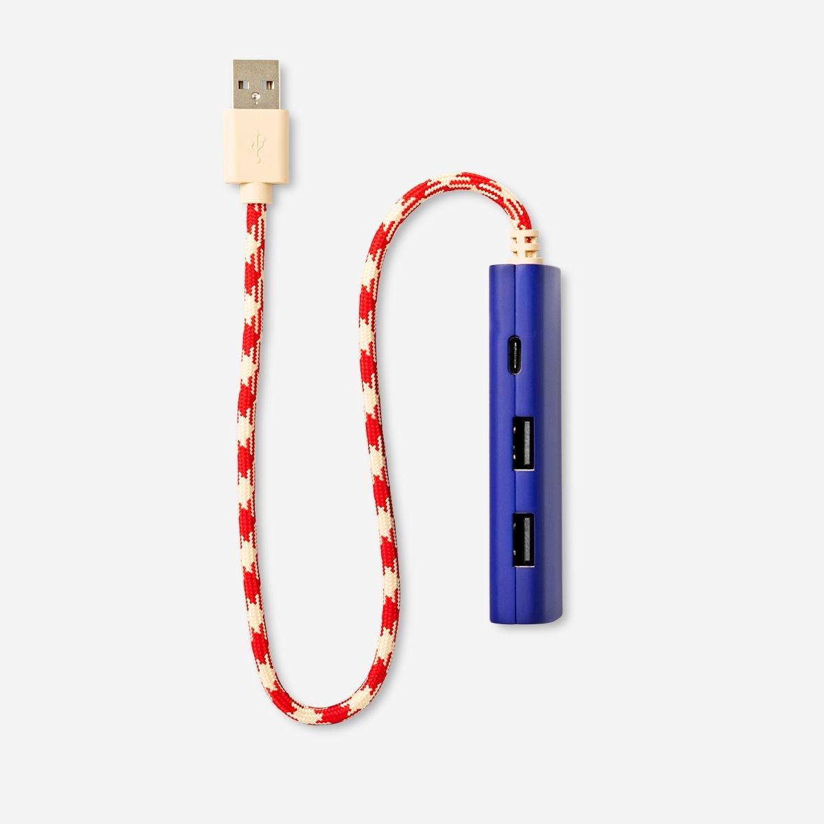 Multicolour USB hub with three ports. USB-C and USB-A
