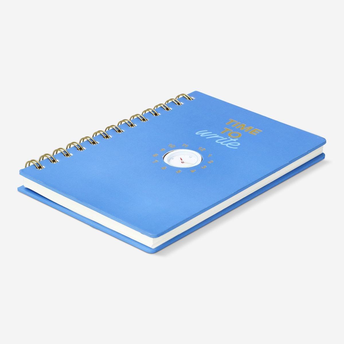 Blue notebook. With detachable clock