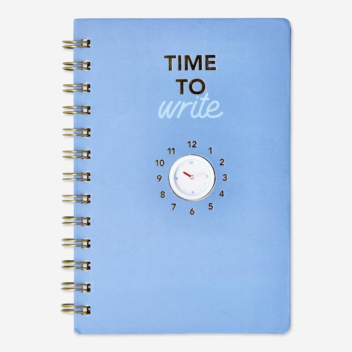 Blue notebook. With detachable clock