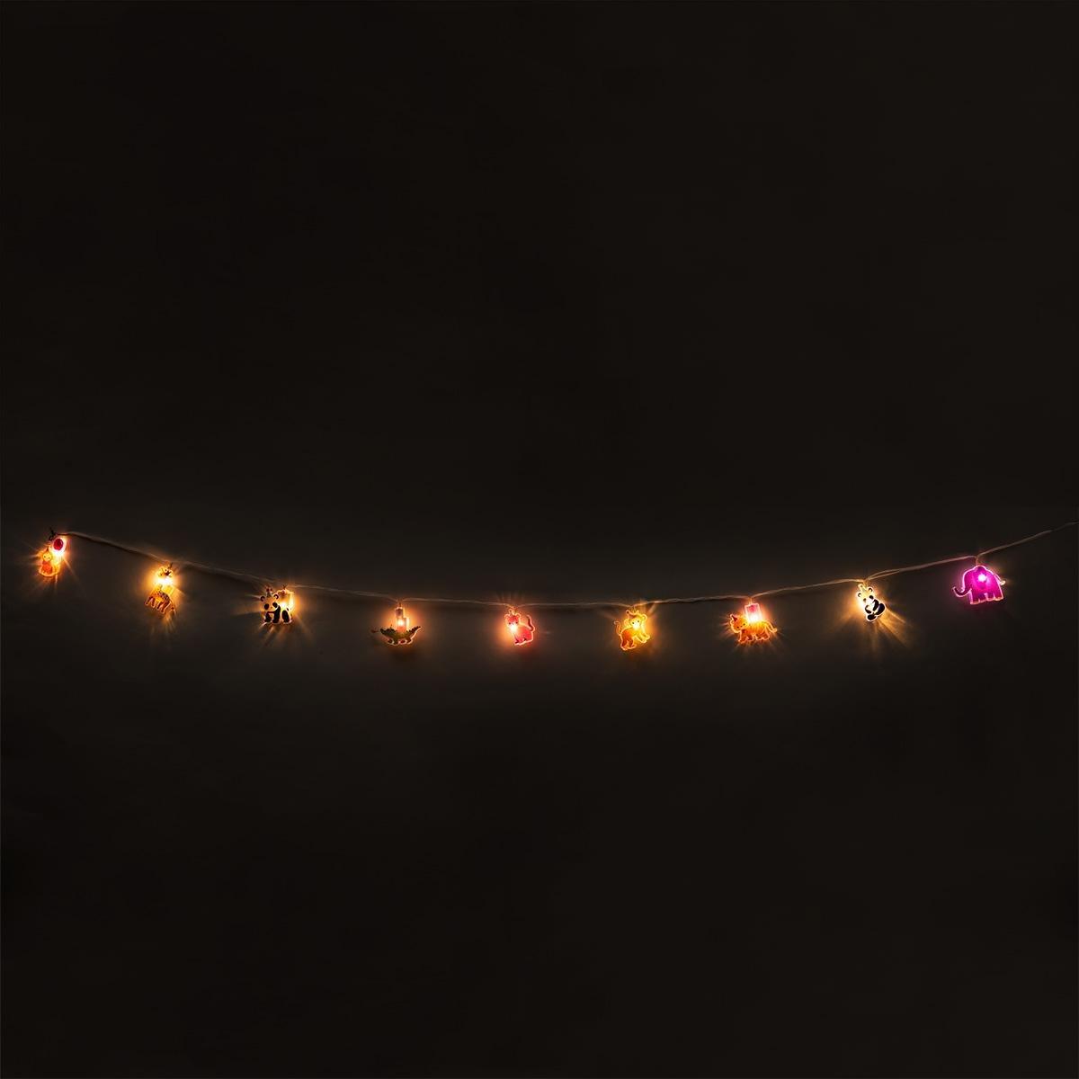 Multicolour animal string lights. 262 cm