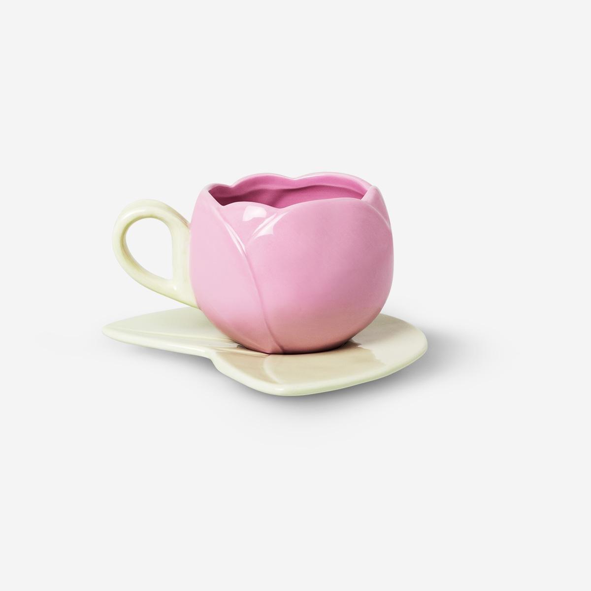Pink flower mug. 140 ml