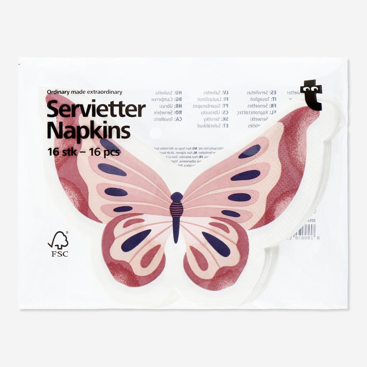 Multicolour butterfly napkins. 16 pcs