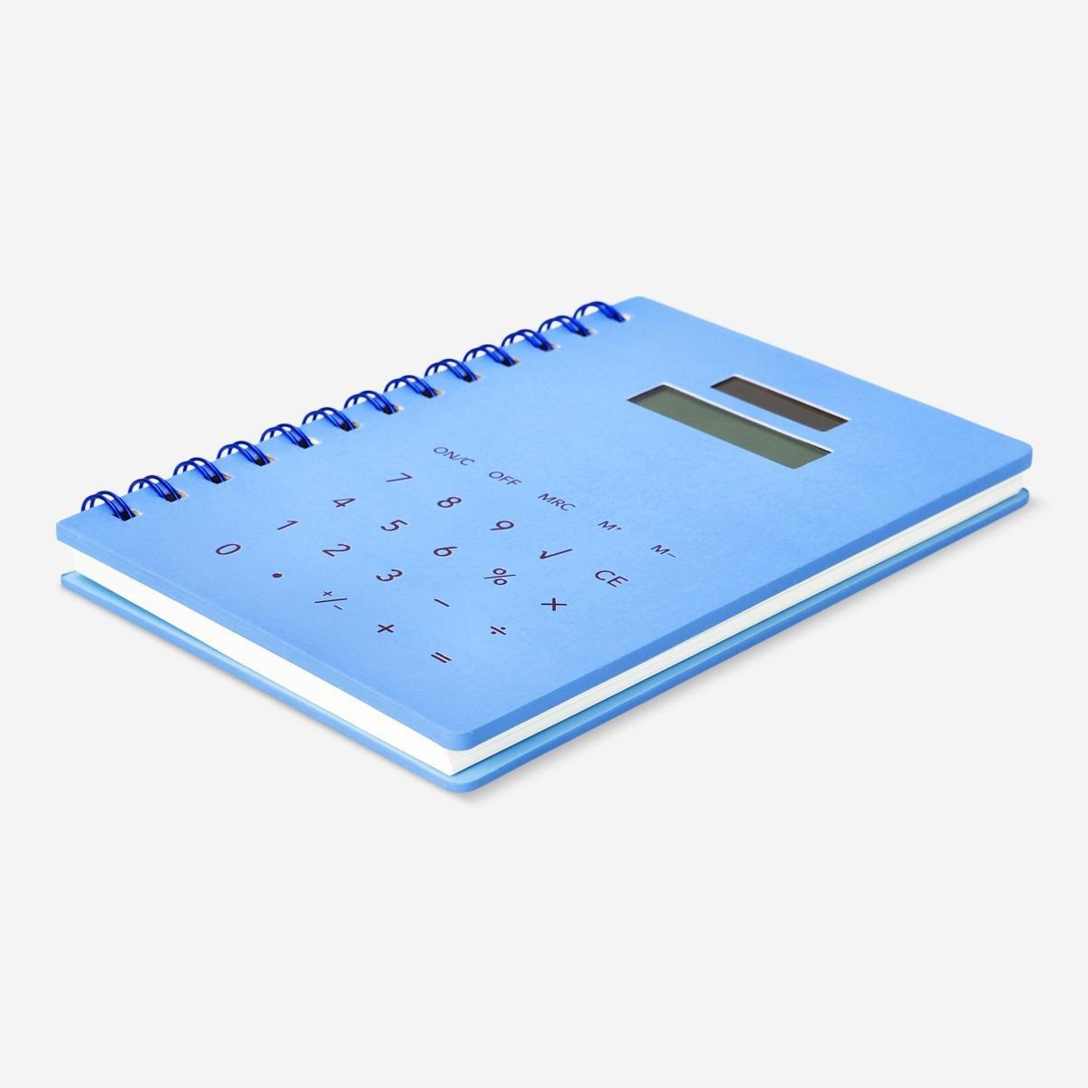 BLUE       Notebook with calculator. Solar-powered
