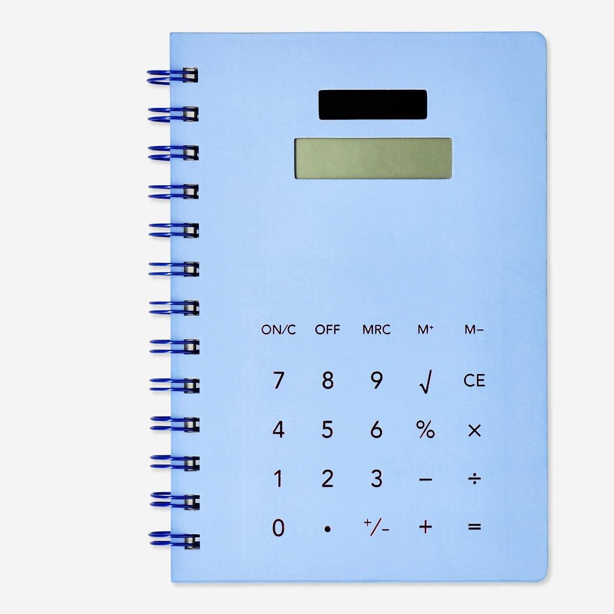 BLUE       Notebook with calculator. Solar-powered