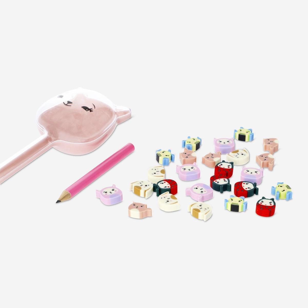 Pink pencil and eraser set