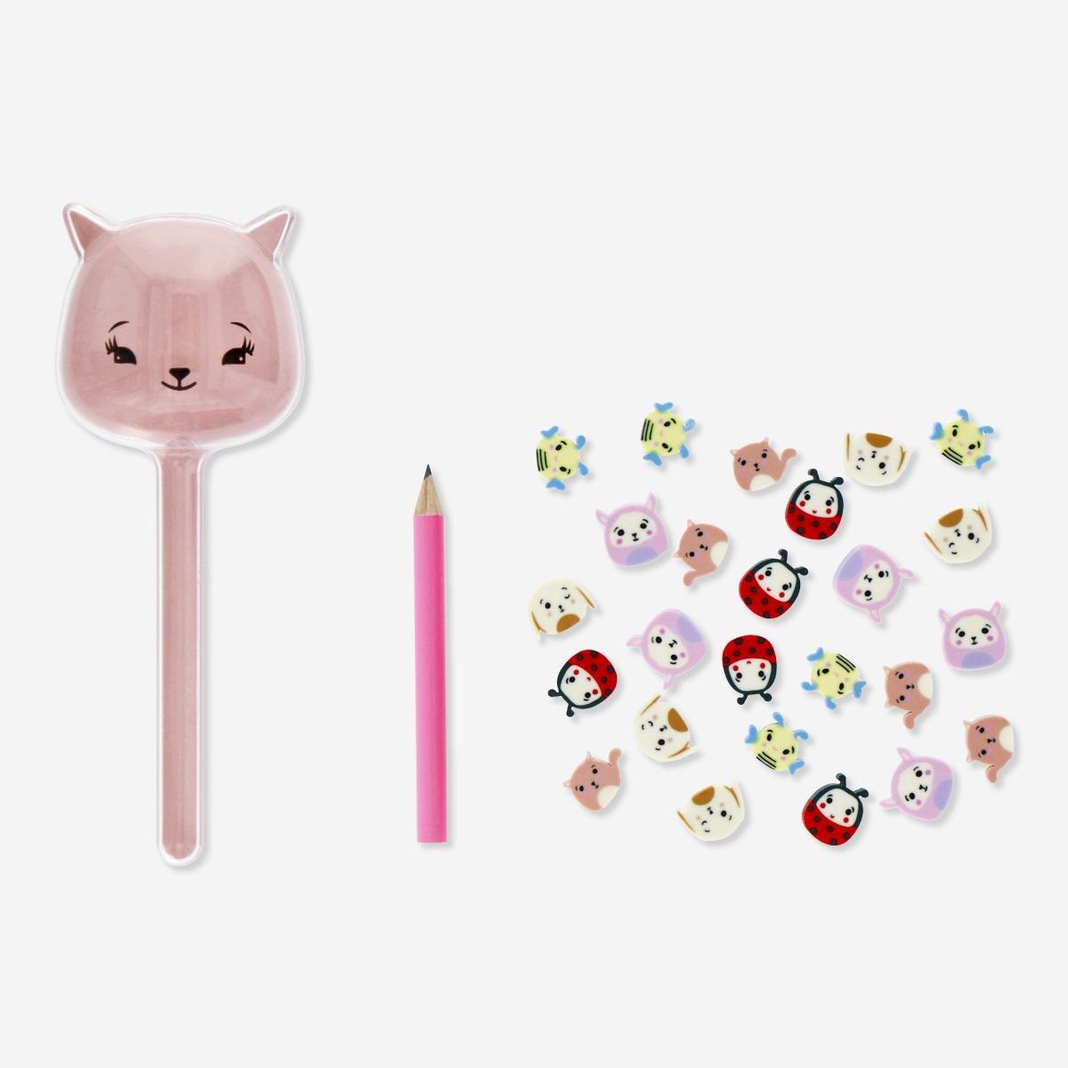 Pink pencil and eraser set