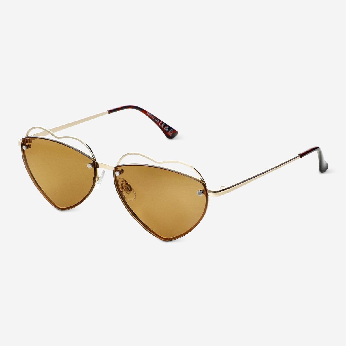Brown heart-shaped metal sunglasses
