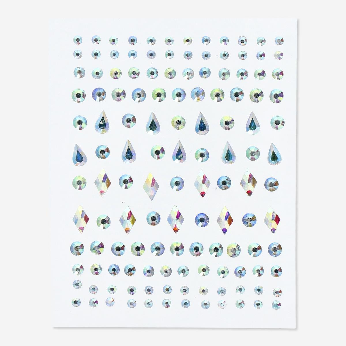 Multicolour adhesive face jewels. 100 pcs