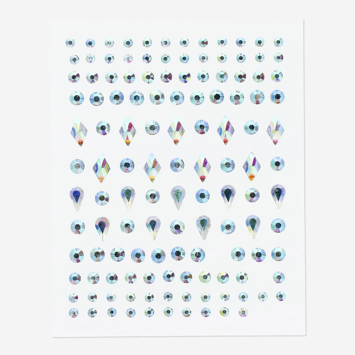 Multicolour adhesive face jewels. 100 pcs