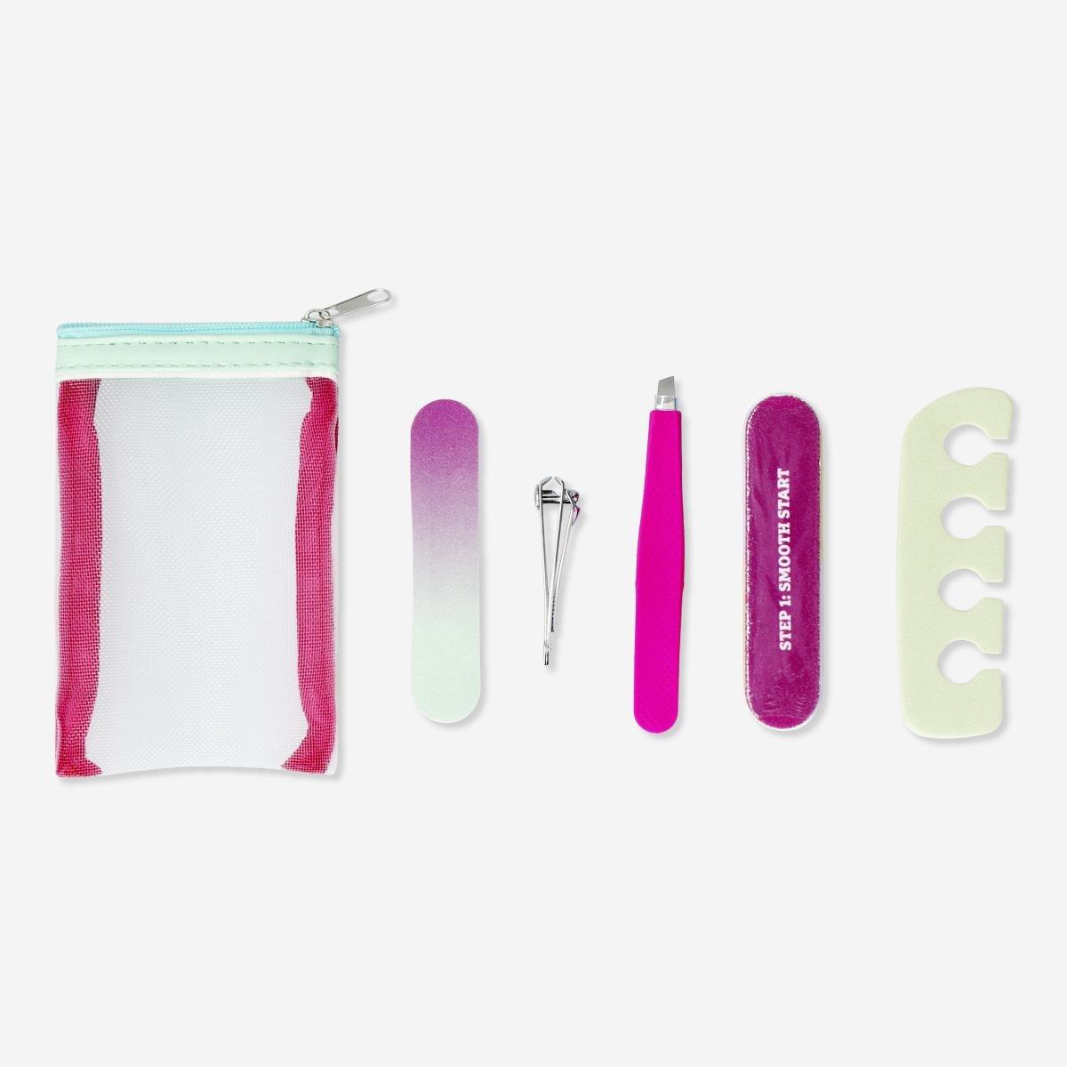 Pink compact manicure and pedicure set, 5pcs