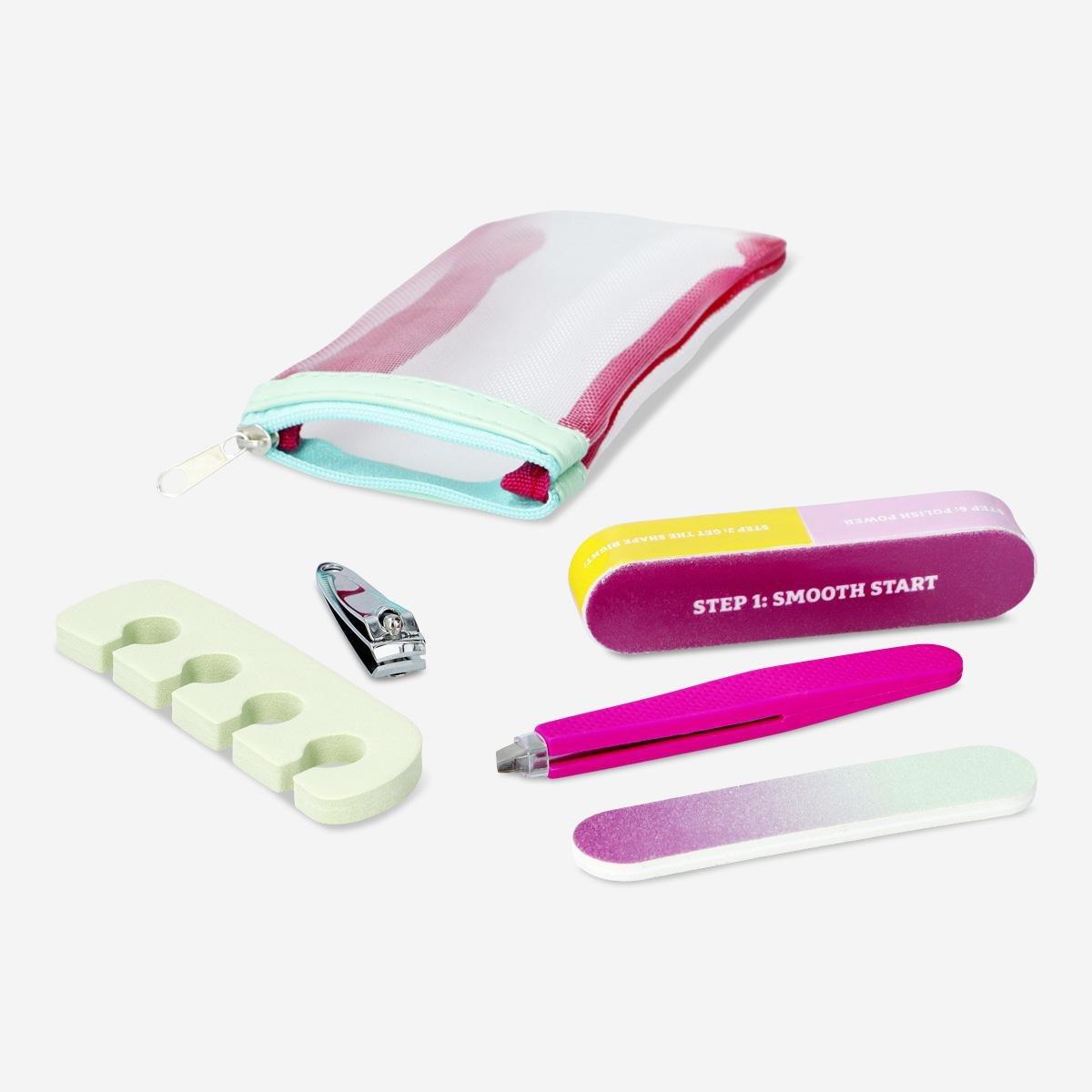 Pink compact manicure and pedicure set, 5pcs
