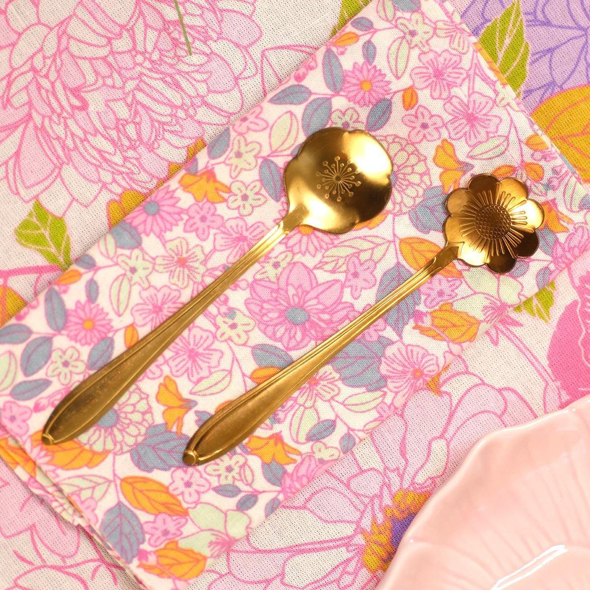 Gold Flower Shaped Golden Spoons - 2 Pcs