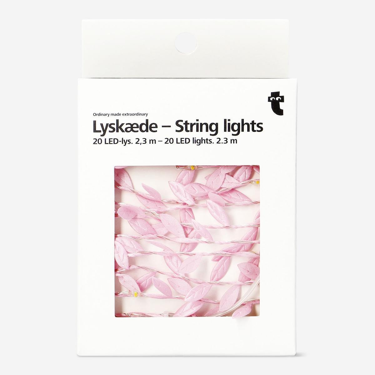 Pink leaf string lights. 230 cm