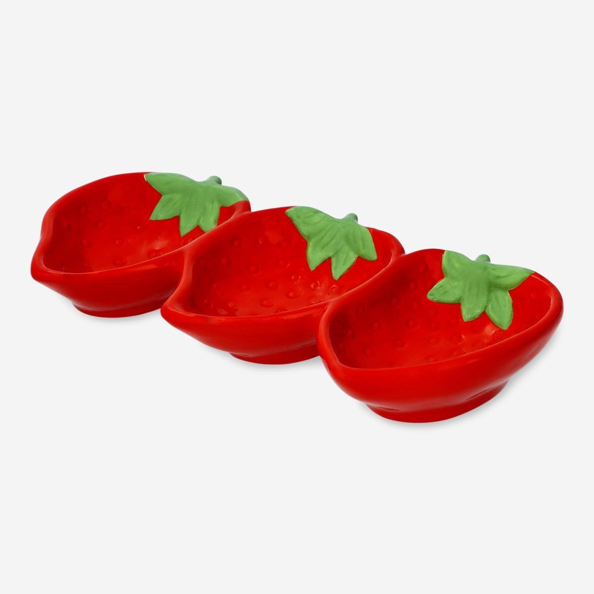 Red strawberry shape serving bowl