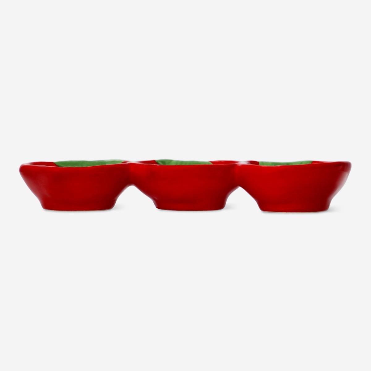 Red strawberry shape serving bowl