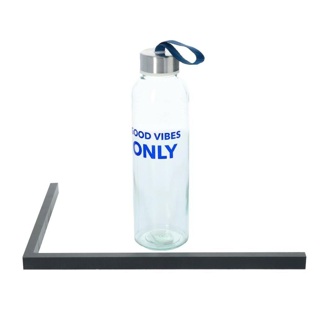 Blue text transparent bottle