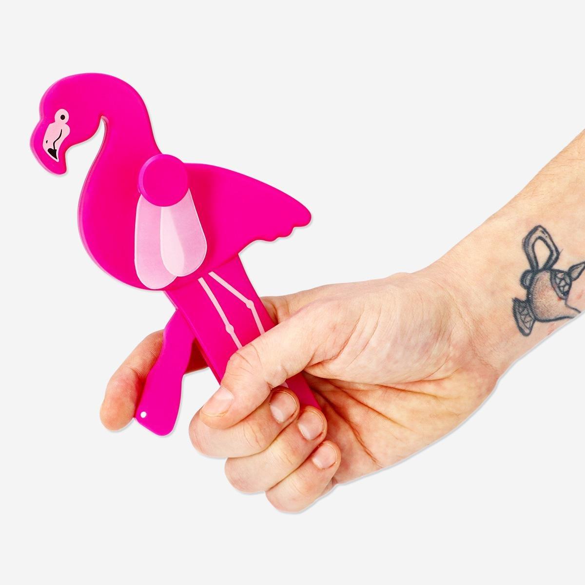 Pink handheld flamingo fan