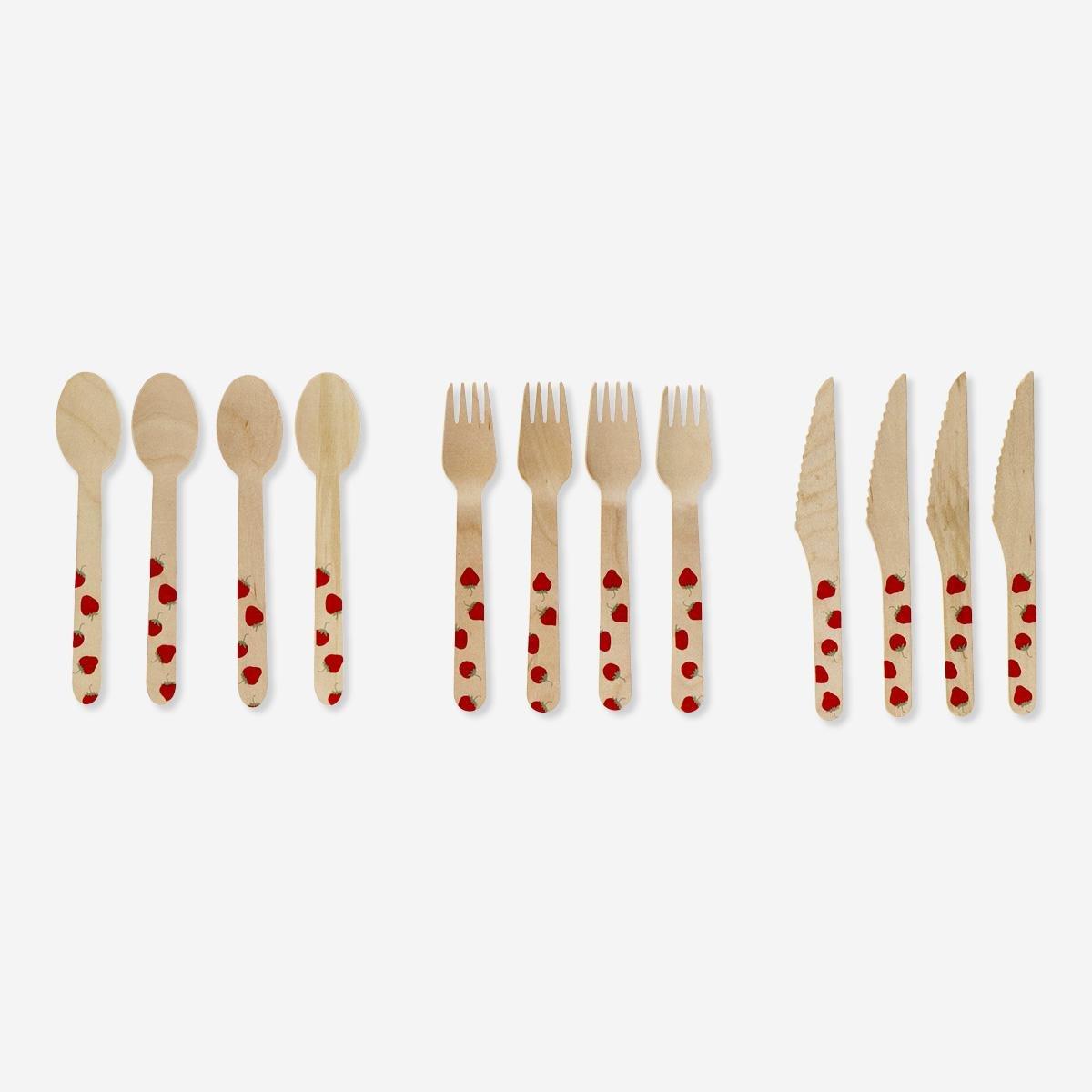 Multicolour wooden cutlery for 4 people